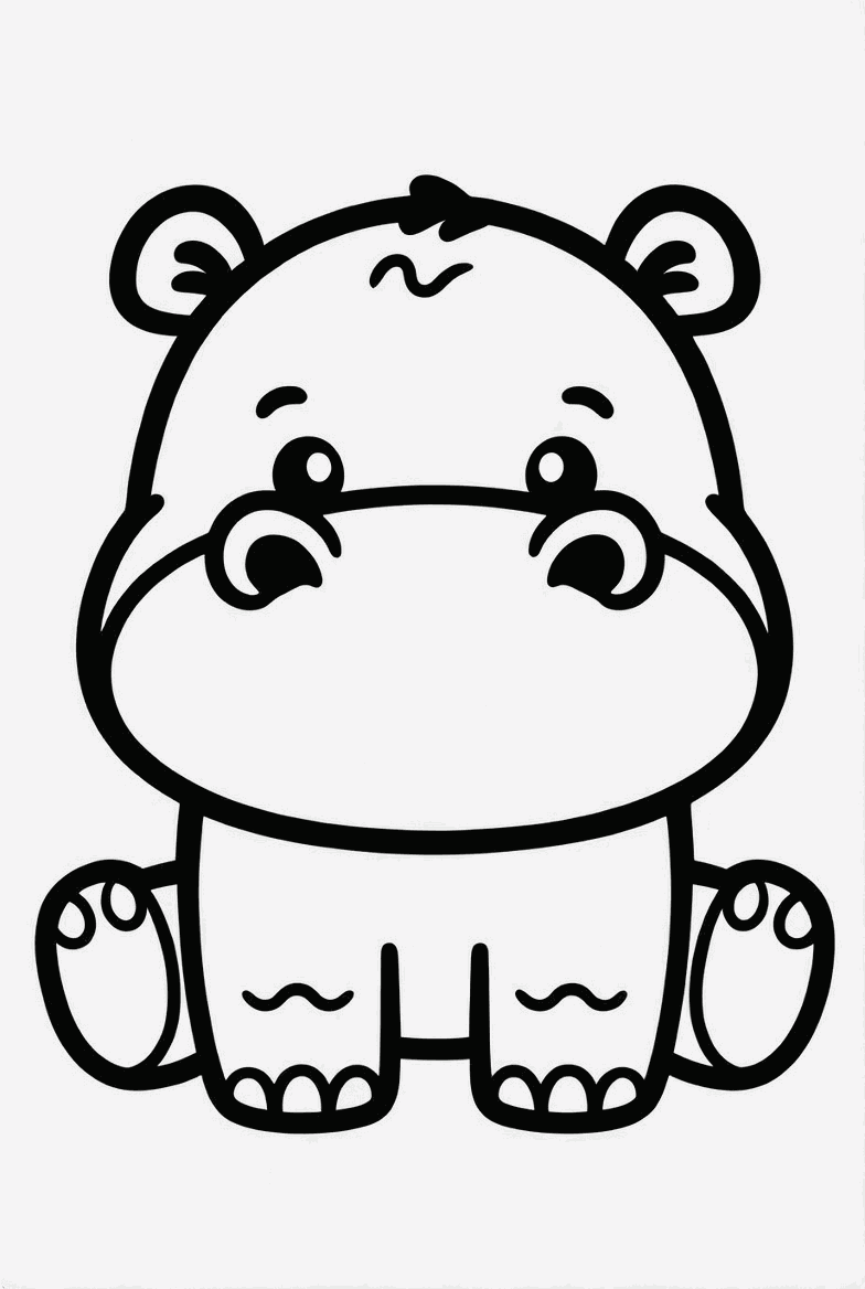 Hippo colouring page to print and colour in