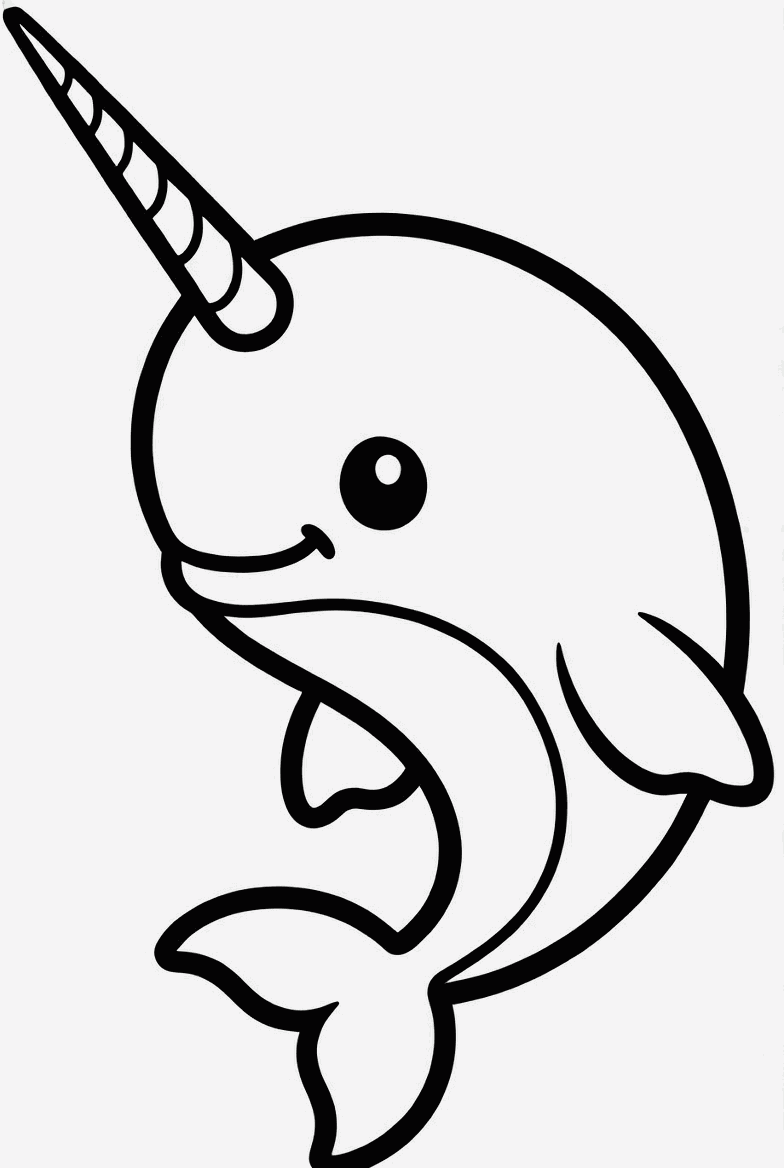Narwhal colouring page to print and colour in